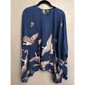 Angie Crane Bird Print Kimono Cardigan Women Yukata Whimsical Boho Floral S
